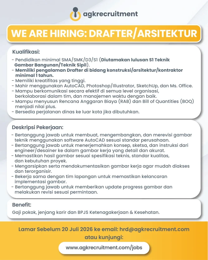 Info Loker Drafter Arsitektur - AGK Recruitment